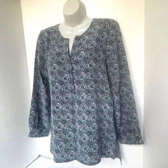 Joie Silk Blouse Womens XS Blue Vneck Long Sleeve Floral Lightweight Top Relaxed - Picture 2 of 7